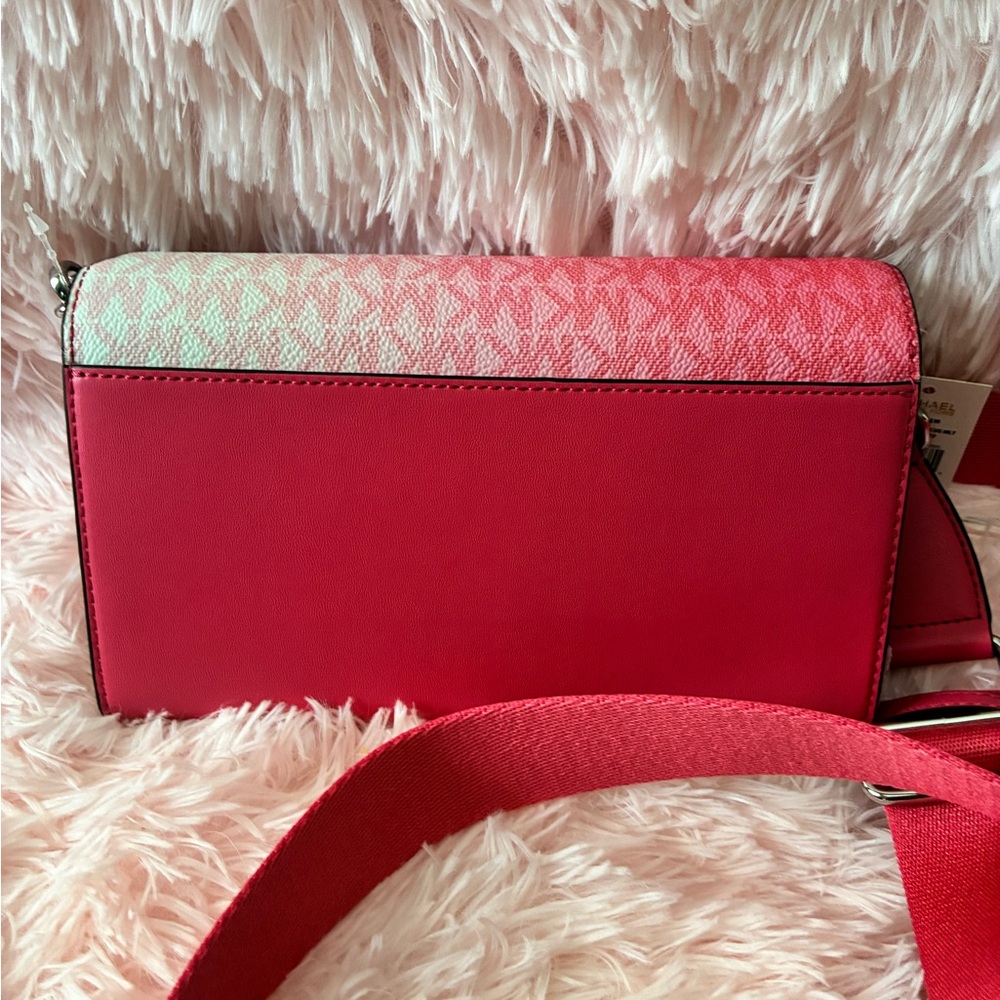 Michael Kors pink  jet set Crossbody large wallet, bag zip around hibiscus ombre - Picture 6 of 9